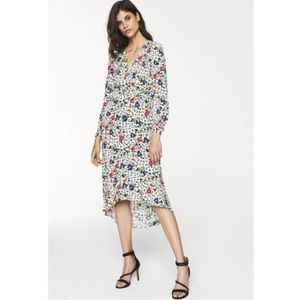 Ba&sh Paloma Floral Midi Dress Long Sleeve Size M Medium High Low V Neck